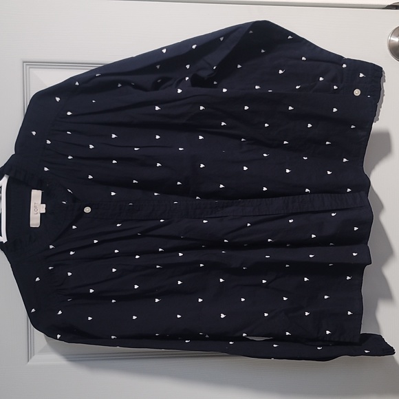 ❤️Womens Navy button up cotton blouse by Loft - Picture 1 of 4